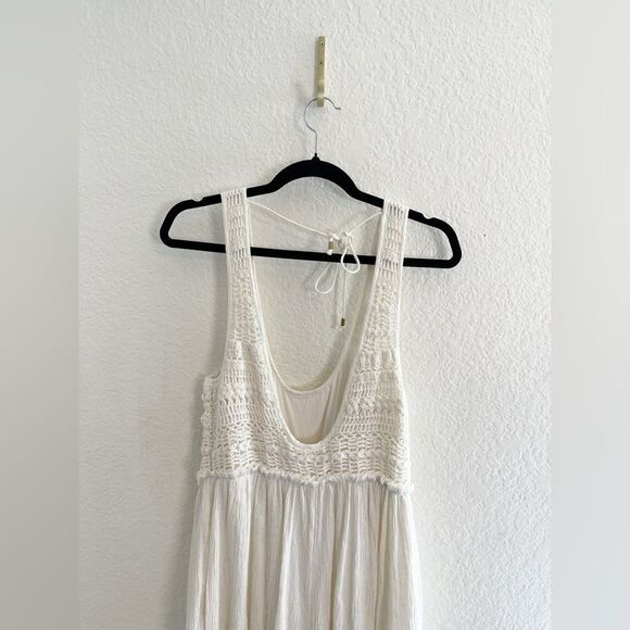 Free people Soleil wide leg cream jumpsuit romper gauzy cotton and crochet small - Picture 8 of 13